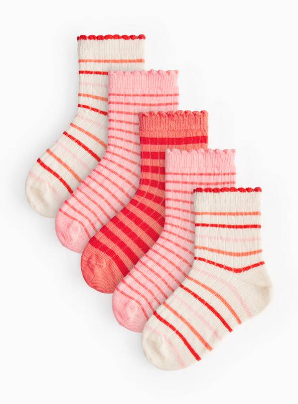 Pink Stripe Print Ribbed Ankle Socks 5 Pack 12.5-3.5